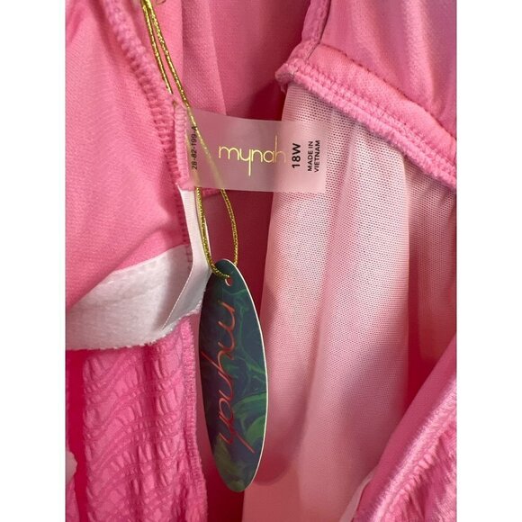 Mynah Women Tankini Barbiecore Pink Plus Sz 18W Adjustable Tie Neck Halter Style - Picture 4 of 5